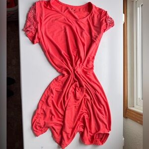 Art Class Coral Tunic with Lace Sleeves